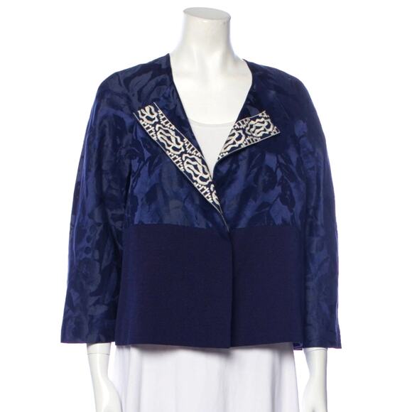 ETRO Blue Silk Linen Blend Multi Pattern Jacquard Jacket Size IT 42 / US 10 - Picture 2 of 14